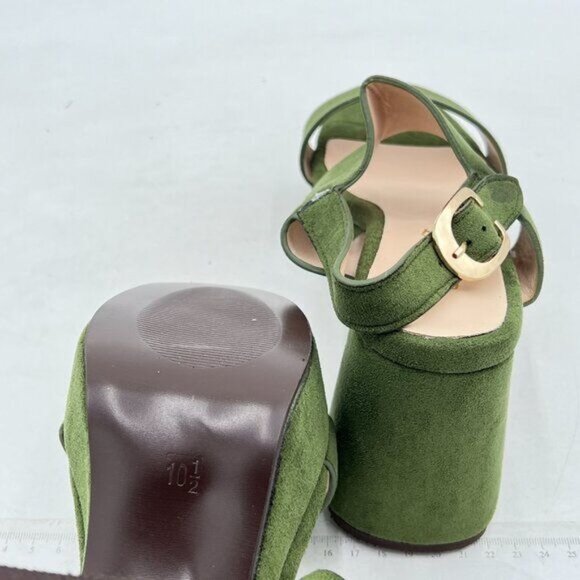 Women's Platform Heels Sandals Block Chunky High Heeled Suede Sandal  Green - Picture 5 of 6